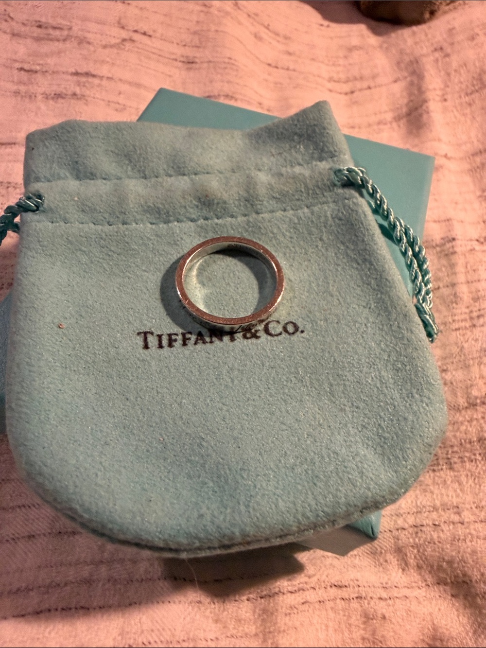 Tiffany & Co. Sterling Silver Narrow Band - Light Blue Accent